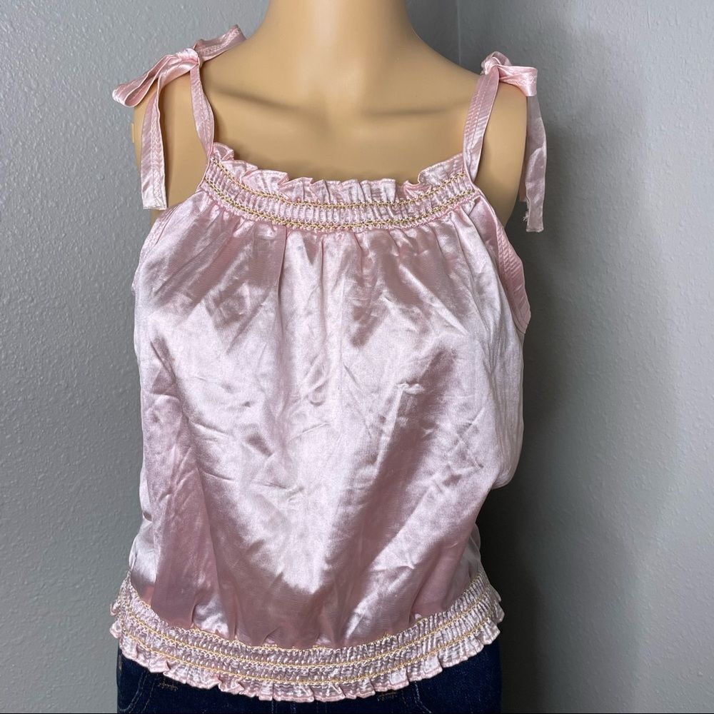 Vintage Julie Girl Polyester Blend Croptop Pink with Gold stitching Size Medium